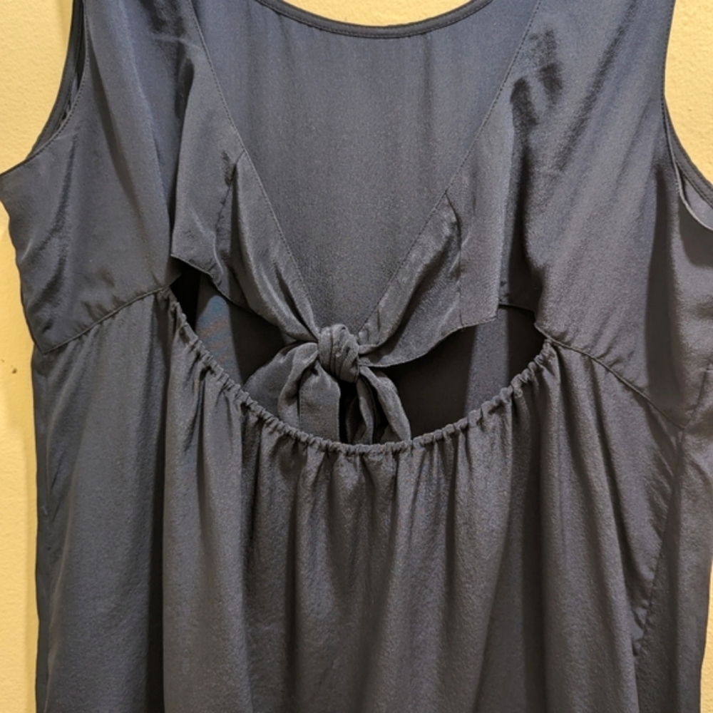 Madewell Silk Lookout Bow-Back Cutout Top Navy Blue Sleeveless Round Neck- L - Picture 7 of 12